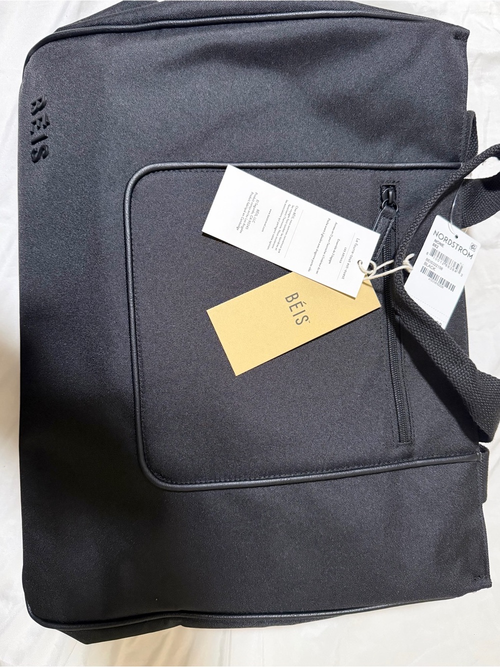 BEIS Black Travel Tote with Front Zip Pocket